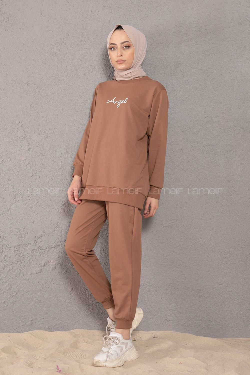 Modalamelif Angel Baskılı İkili Eşofman Takım Kahve