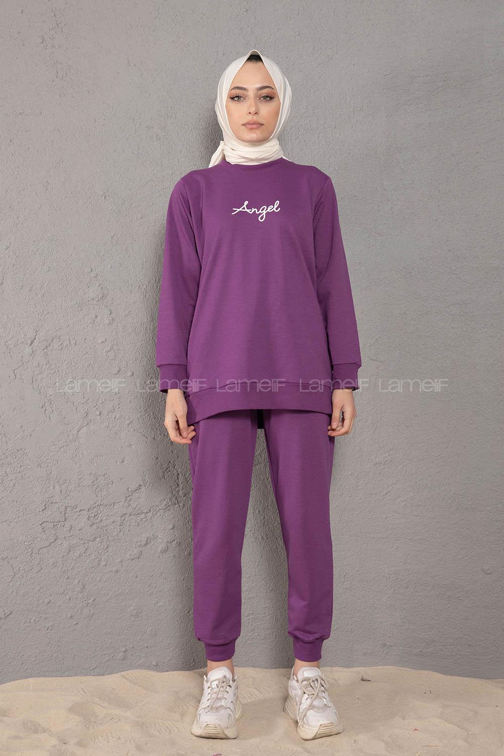 Modalamelif Angel Baskılı İkili Eşofman Takım Mor