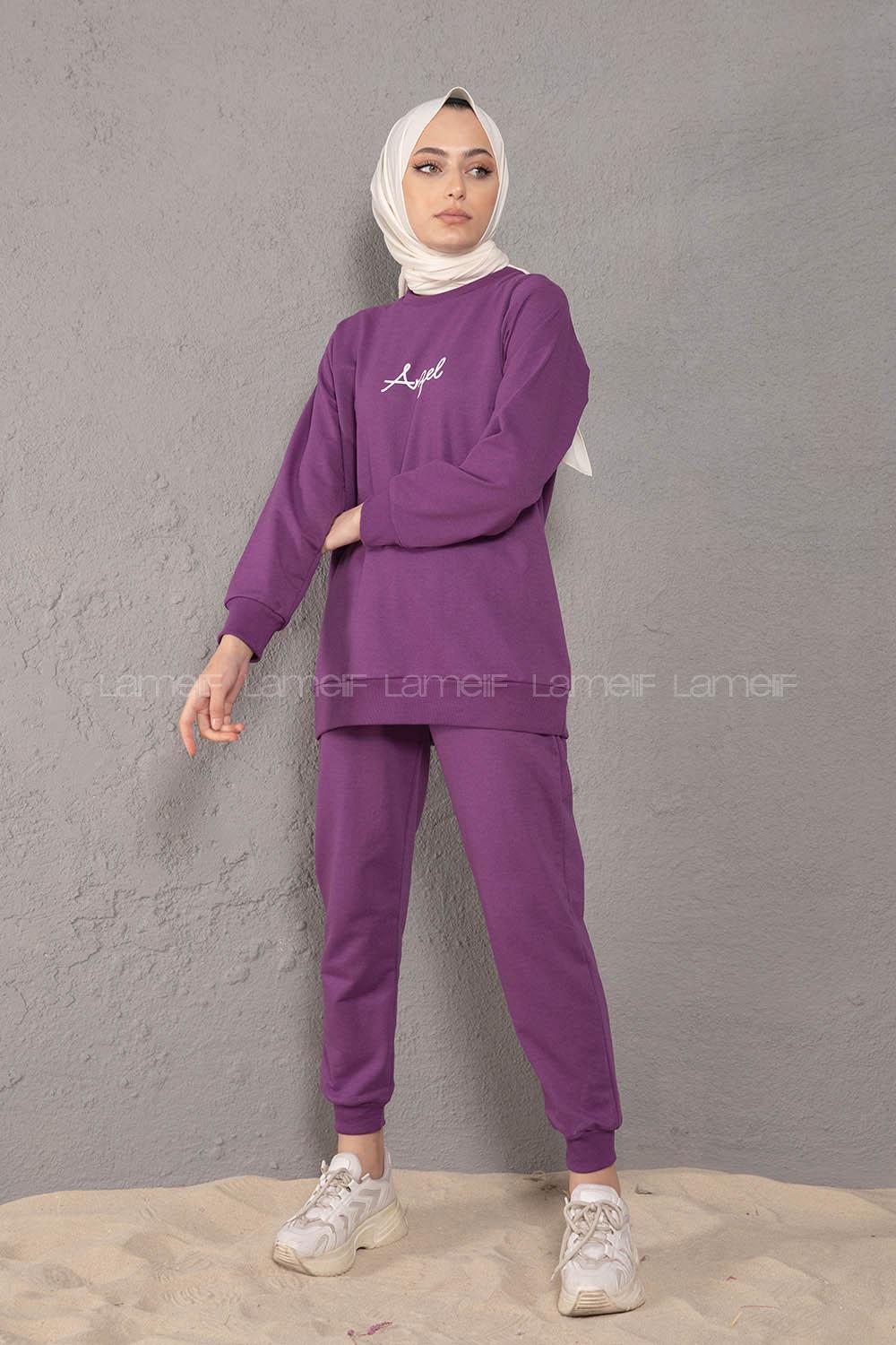 Modalamelif Angel Baskılı İkili Eşofman Takım Mor