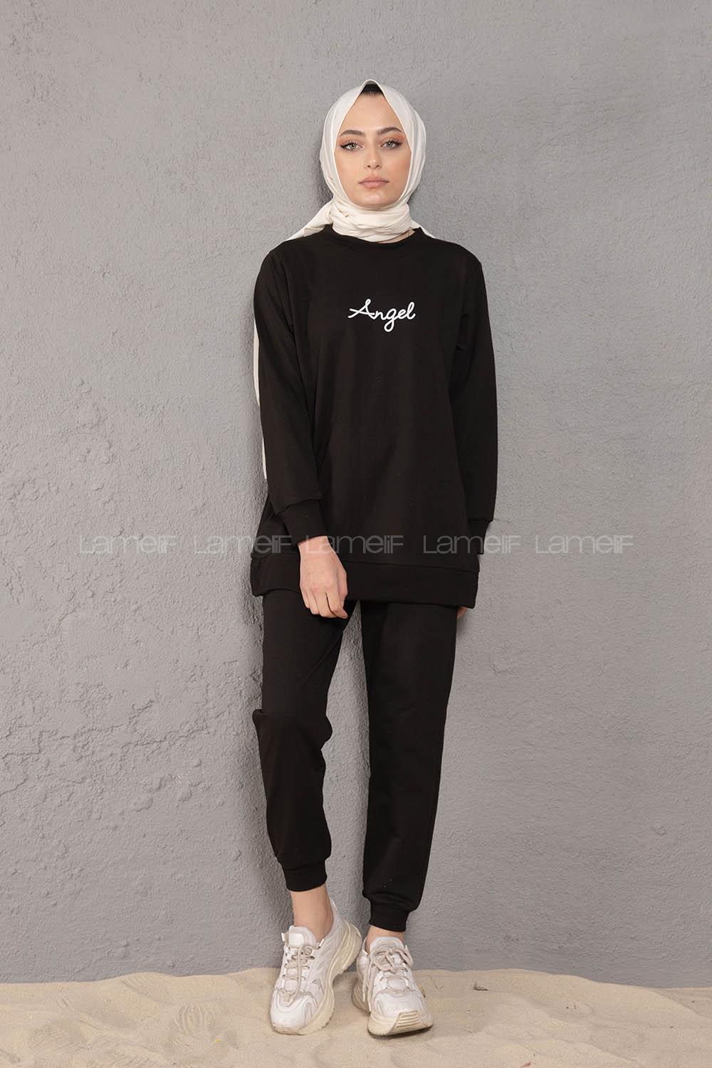 Modalamelif Angel Baskılı İkili Eşofman Takım Siyah