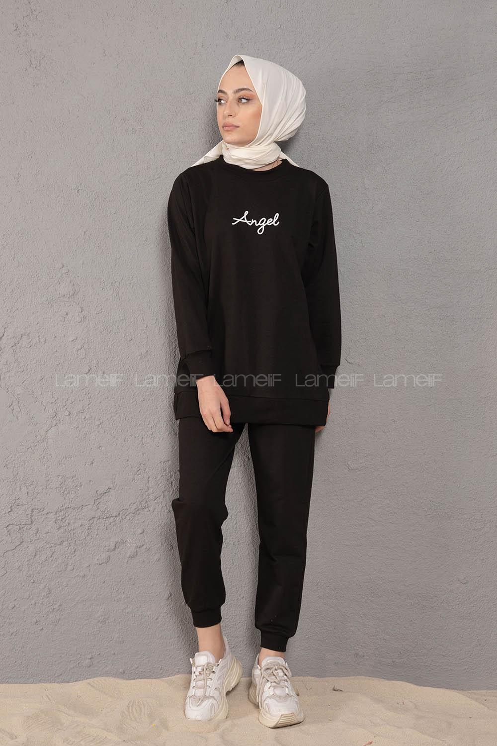 Modalamelif Angel Baskılı İkili Eşofman Takım Siyah