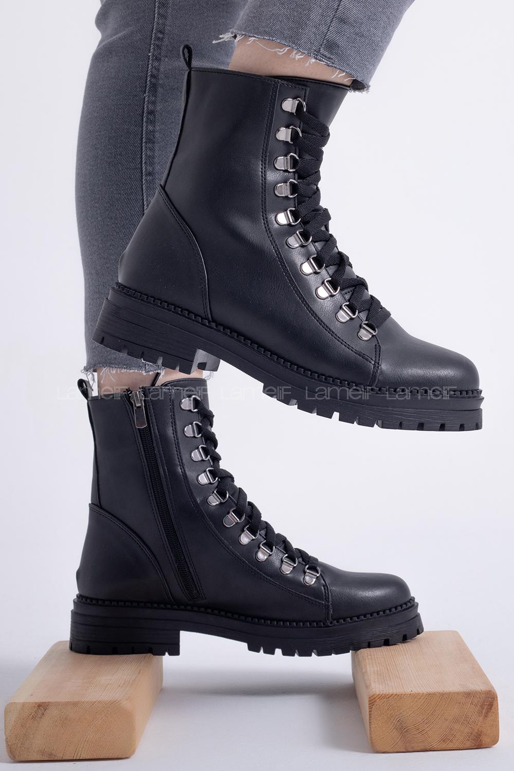 Modalamelif Bağlcıklı Siyah Deri Bot Siyah