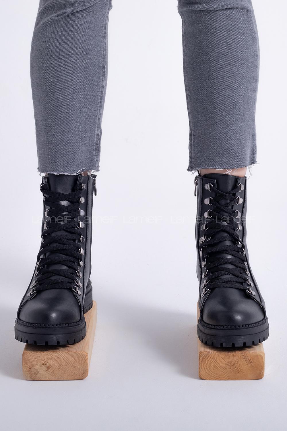 Modalamelif Bağlcıklı Siyah Deri Bot Siyah