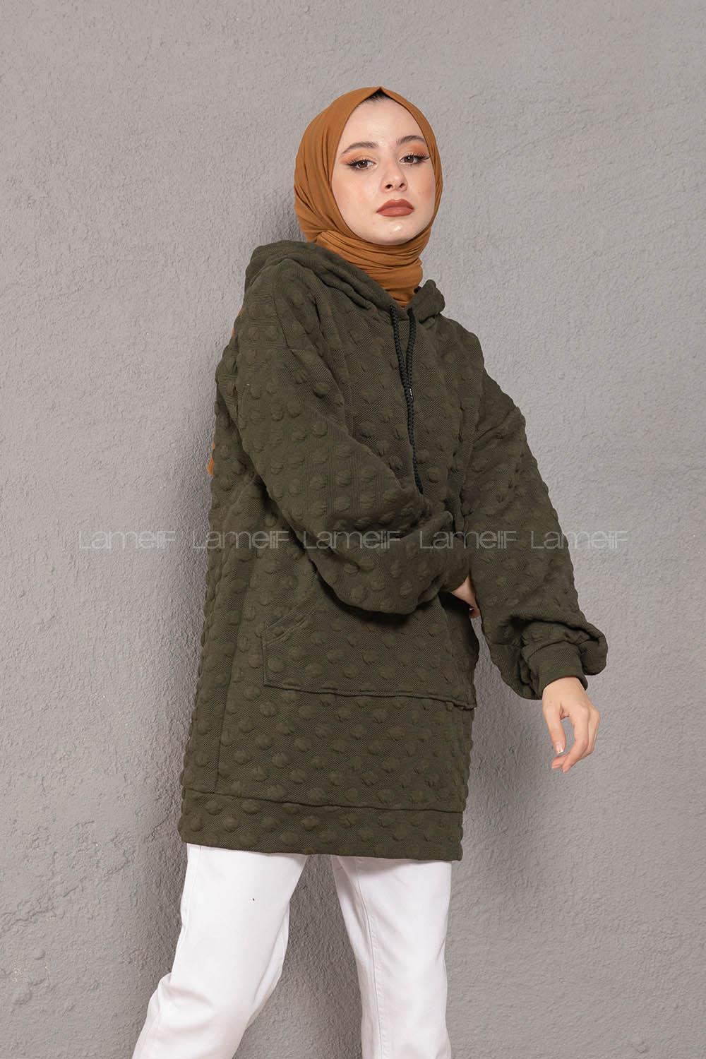 Modalamelif Balon Kol Jakarlı Sweatshirt Haki