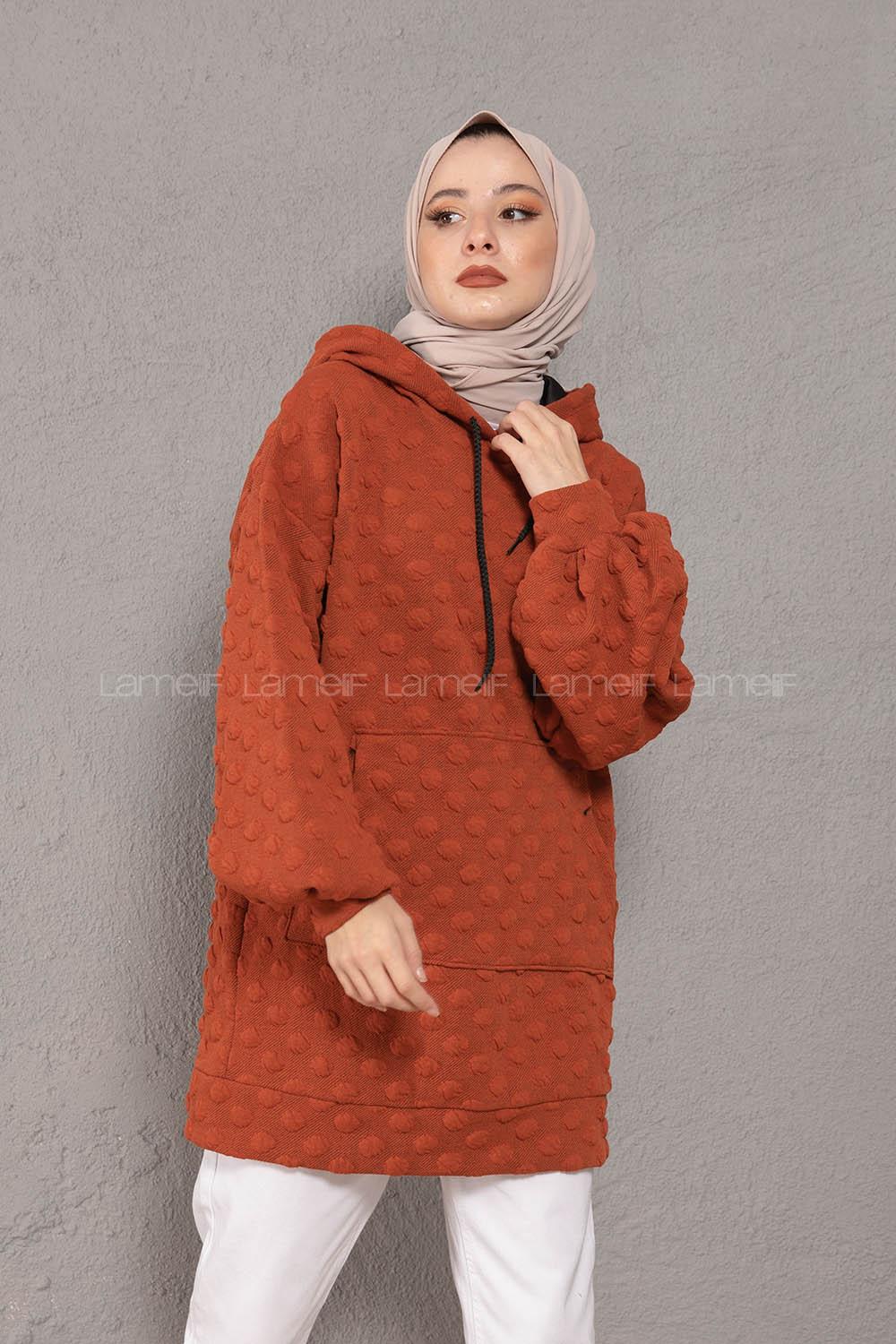 Modalamelif Balon Kol Jakarlı Sweatshirt Kiremit