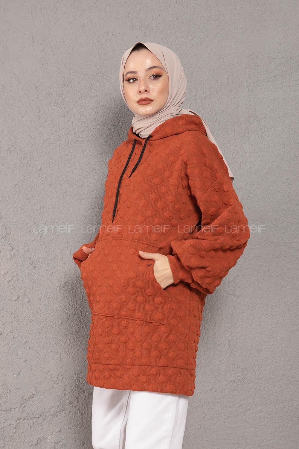 Modalamelif Balon Kol Jakarlı Sweatshirt Kiremit