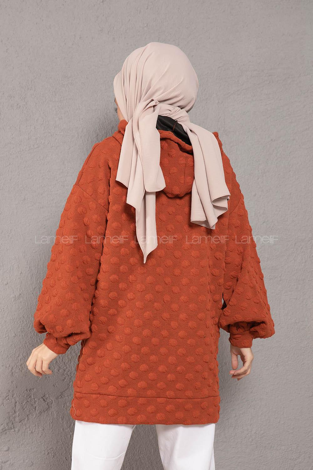 Modalamelif Balon Kol Jakarlı Sweatshirt Kiremit