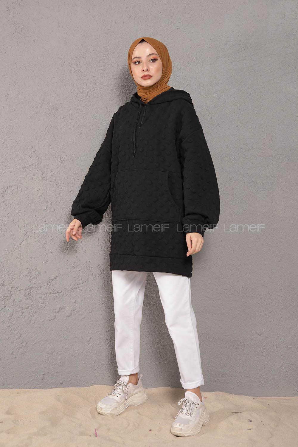 Modalamelif Balon Kol Jakarlı Sweatshirt Siyah