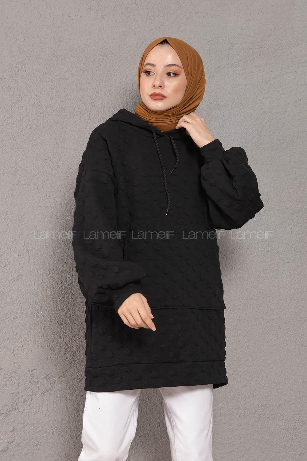 Modalamelif Balon Kol Jakarlı Sweatshirt Siyah