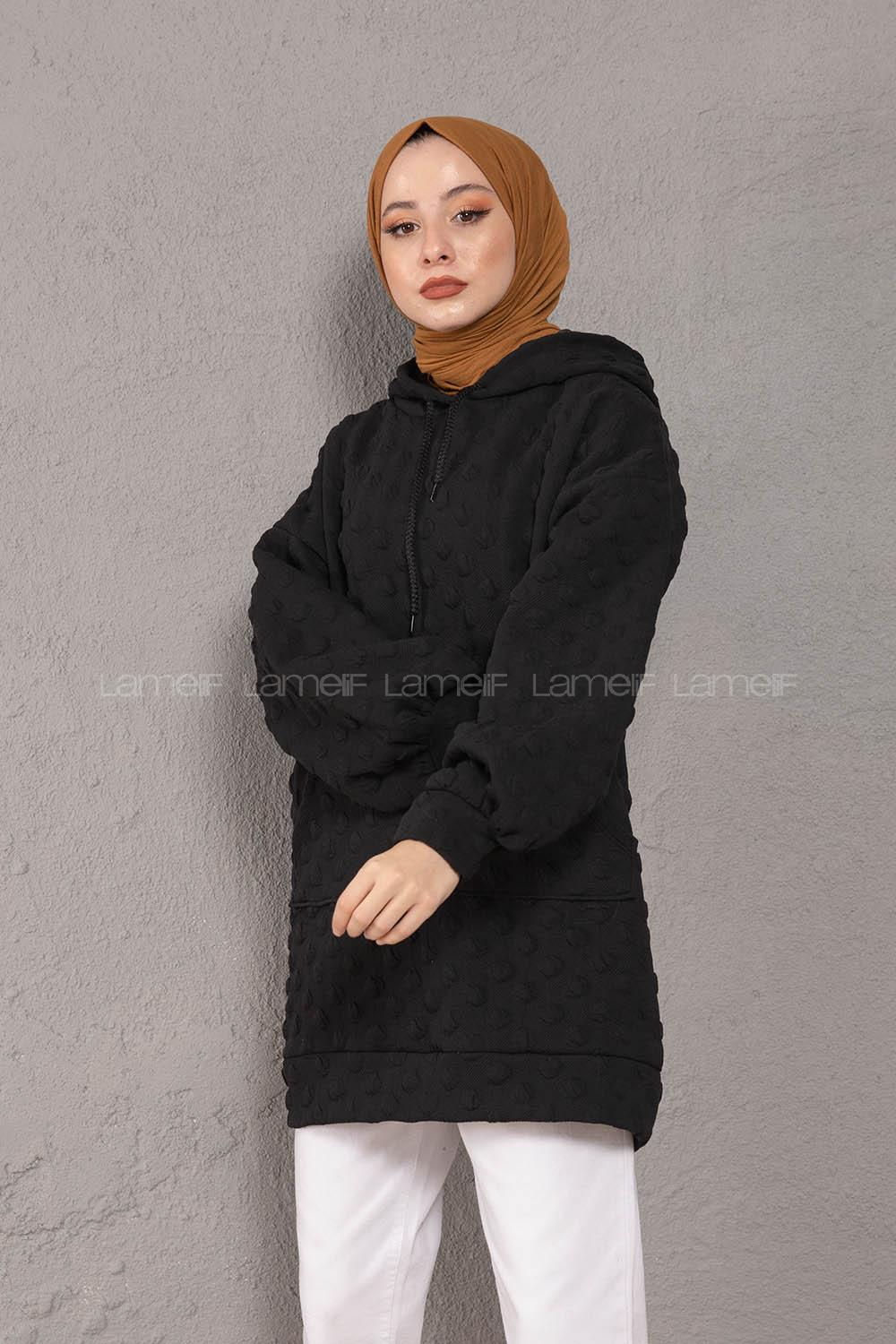 Modalamelif Balon Kol Jakarlı Sweatshirt Siyah