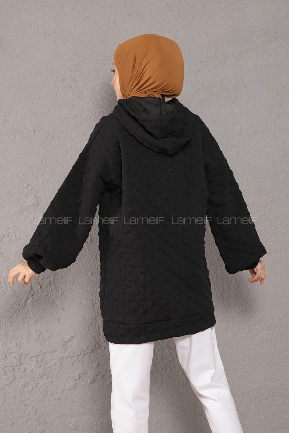 Modalamelif Balon Kol Jakarlı Sweatshirt Siyah