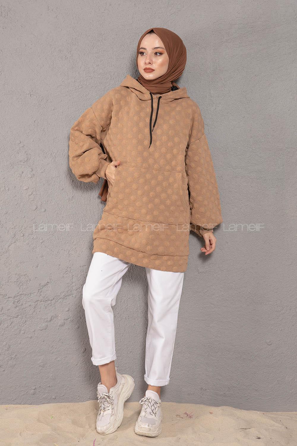 Modalamelif Balon Kol Jakarlı Sweatshirt Sütlü Kahve