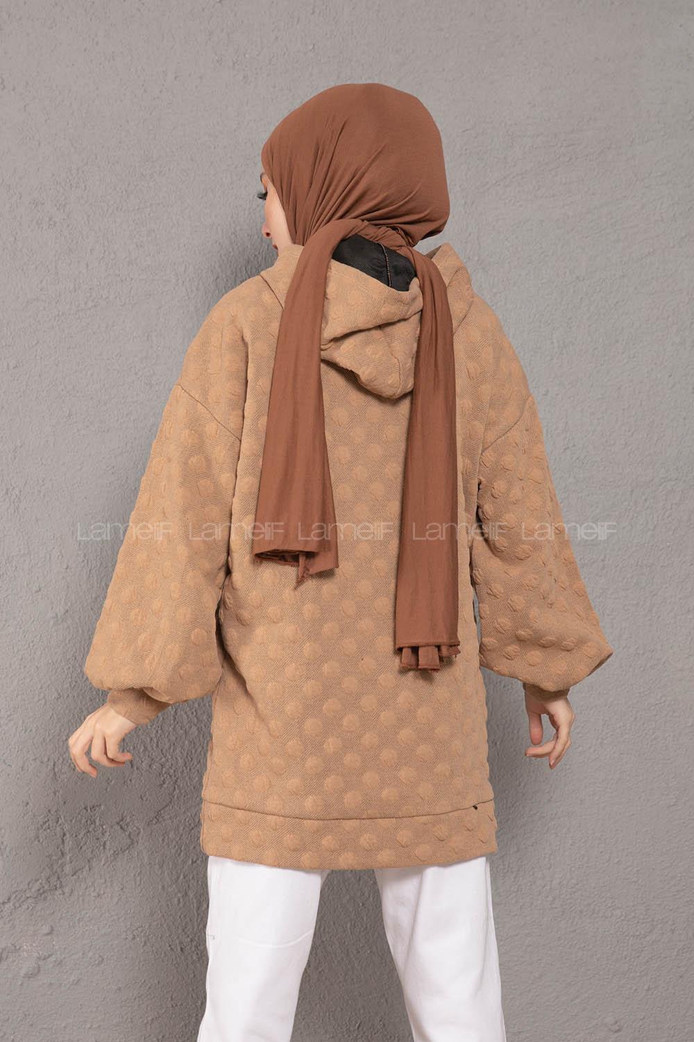 Modalamelif Balon Kol Jakarlı Sweatshirt Sütlü Kahve