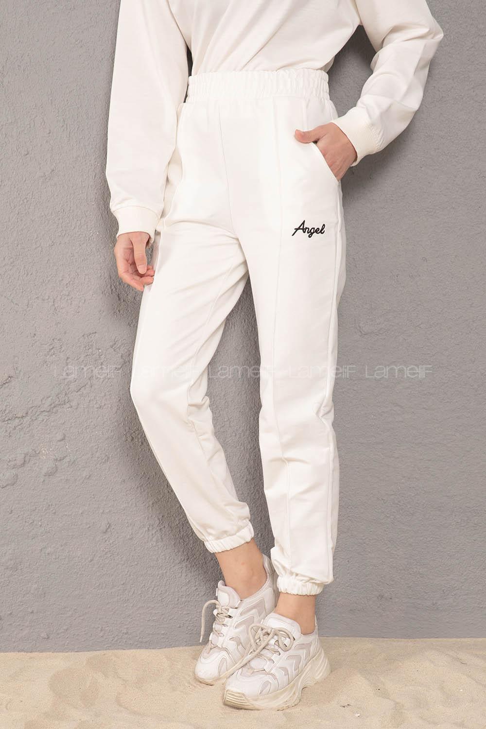 Modalamelif Beli Lastikli Angel Nakışlı Eşofman Beyaz