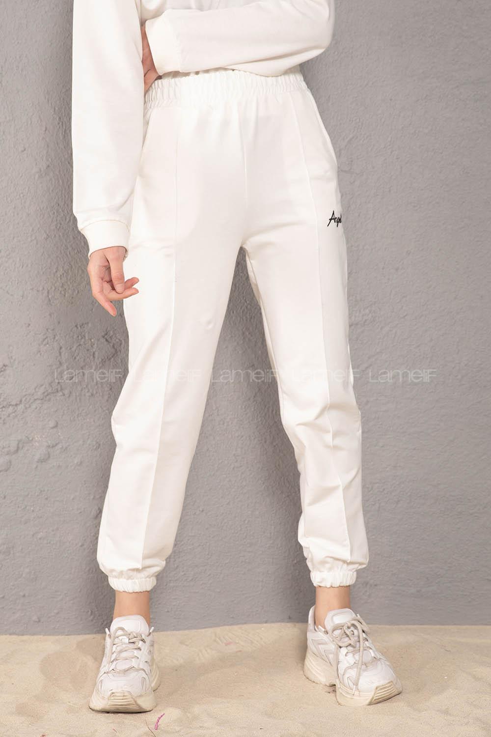 Modalamelif Beli Lastikli Angel Nakışlı Eşofman Beyaz