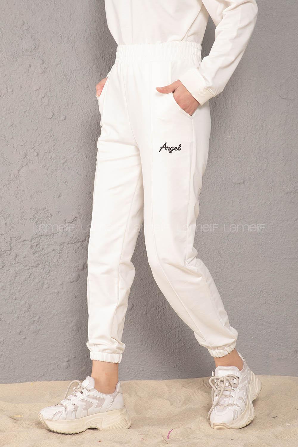 Modalamelif Beli Lastikli Angel Nakışlı Eşofman Beyaz