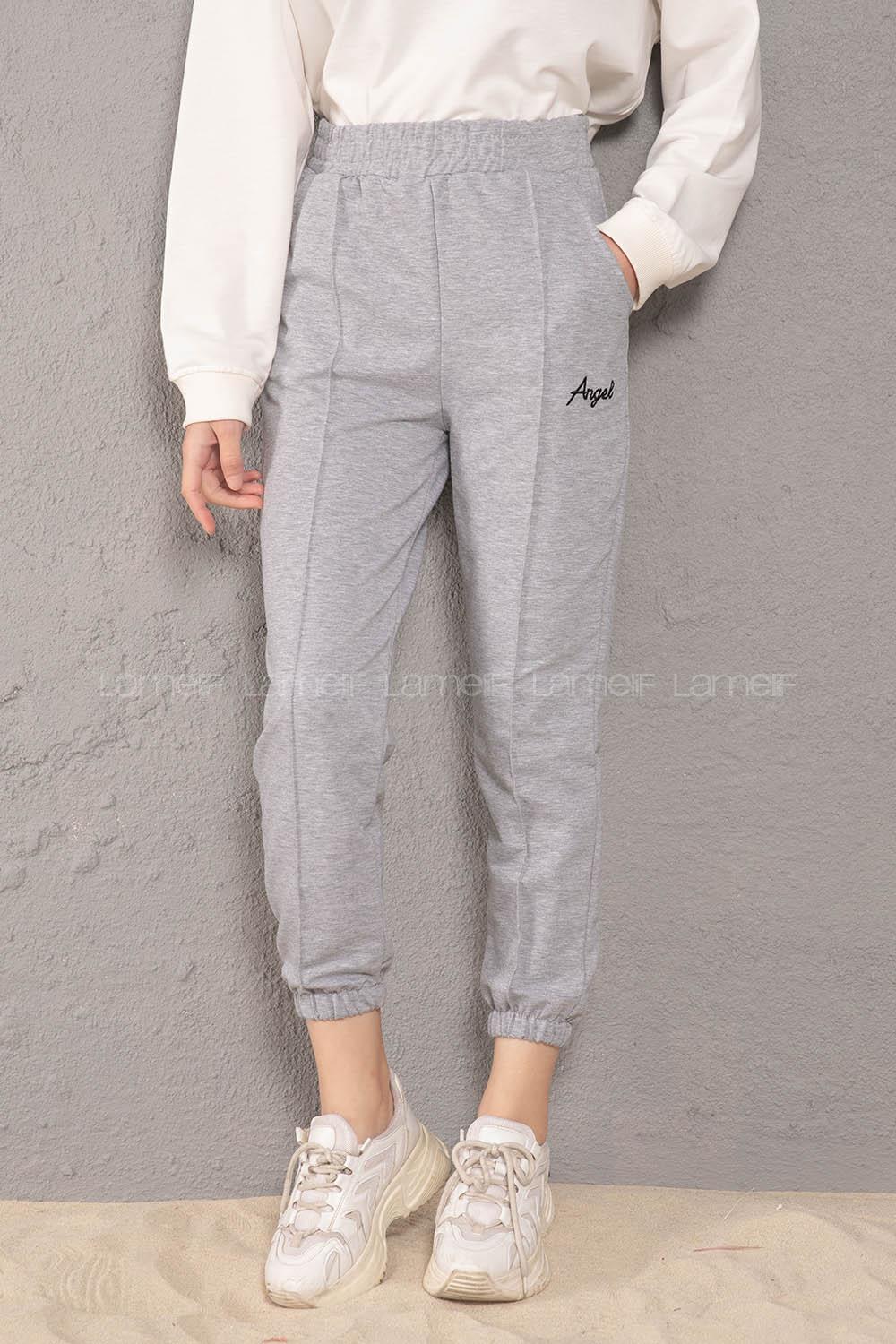 Modalamelif Beli Lastikli Angel Nakışlı Eşofman Gri