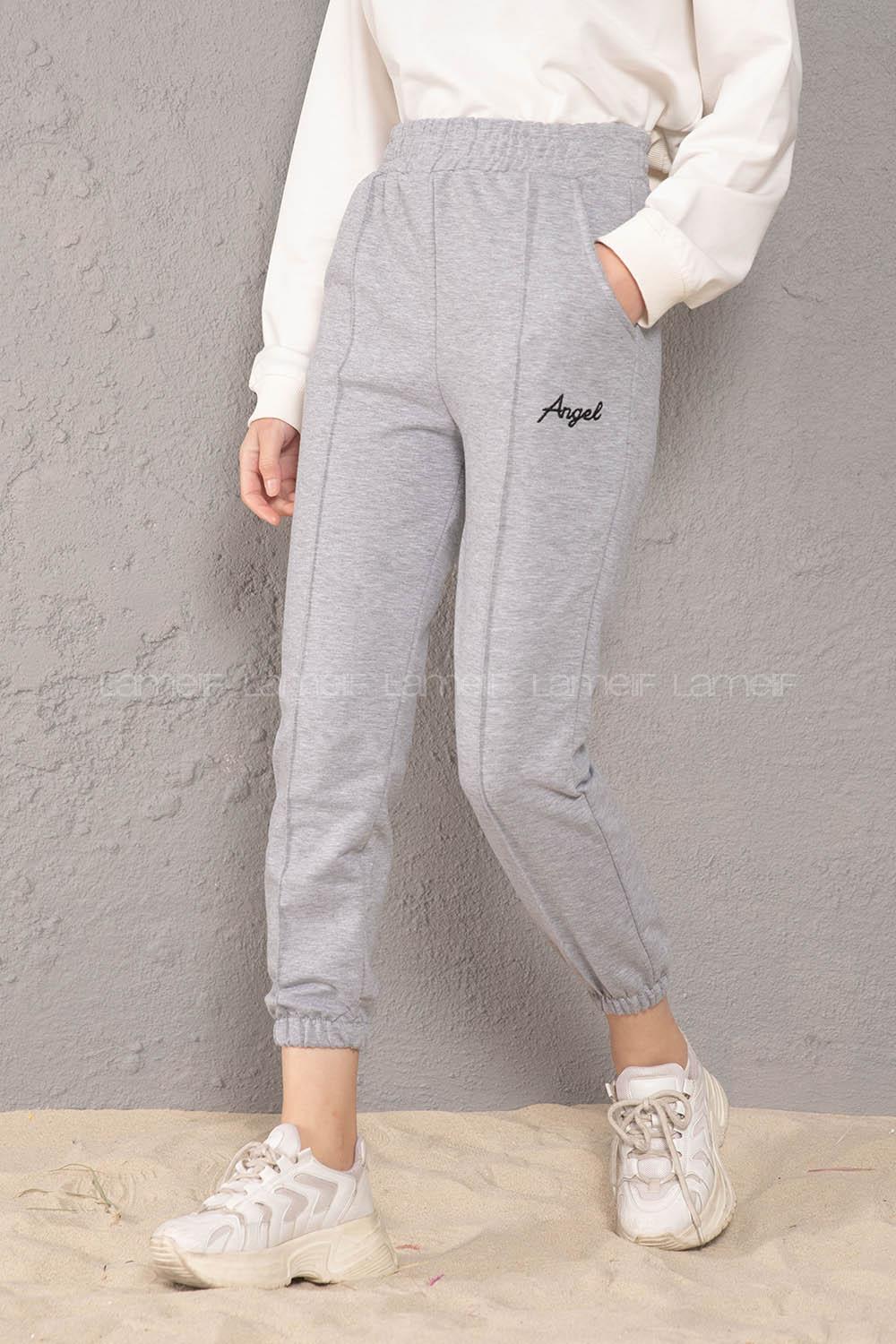 Modalamelif Beli Lastikli Angel Nakışlı Eşofman Gri