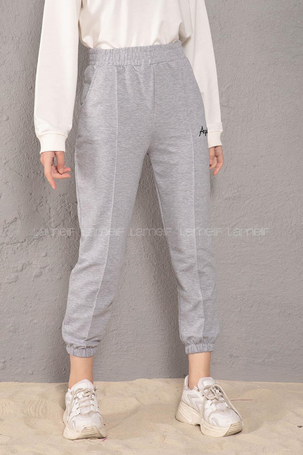 Modalamelif Beli Lastikli Angel Nakışlı Eşofman Gri