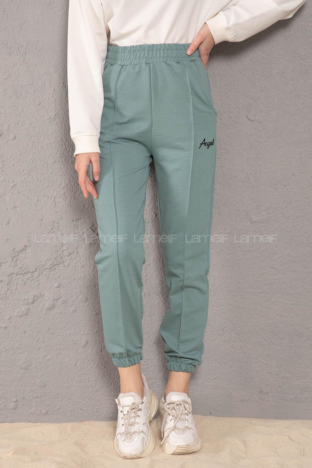 Modalamelif Beli Lastikli Angel Nakışlı Eşofman Mint Yeşili