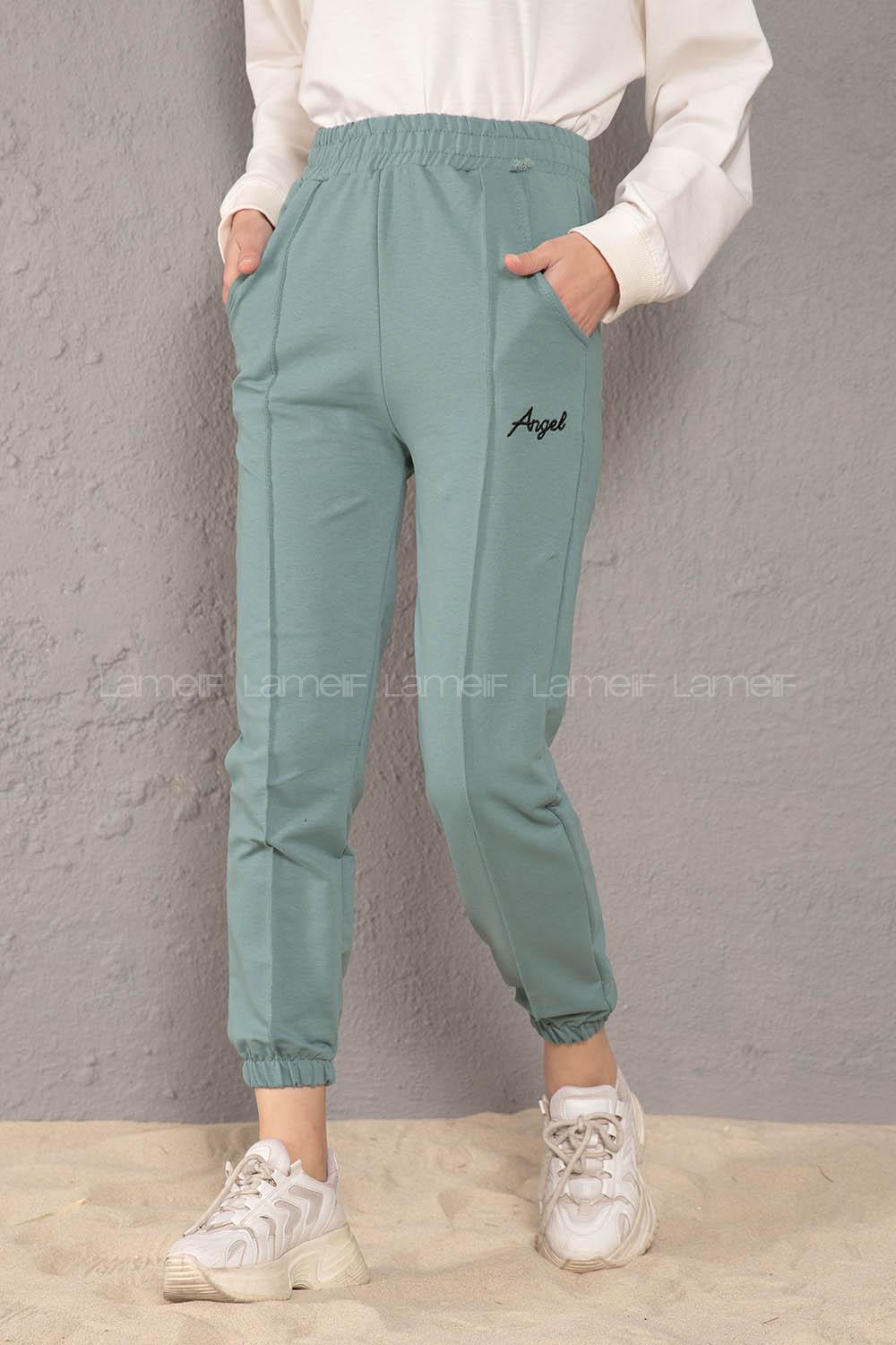 Modalamelif Beli Lastikli Angel Nakışlı Eşofman Mint Yeşili