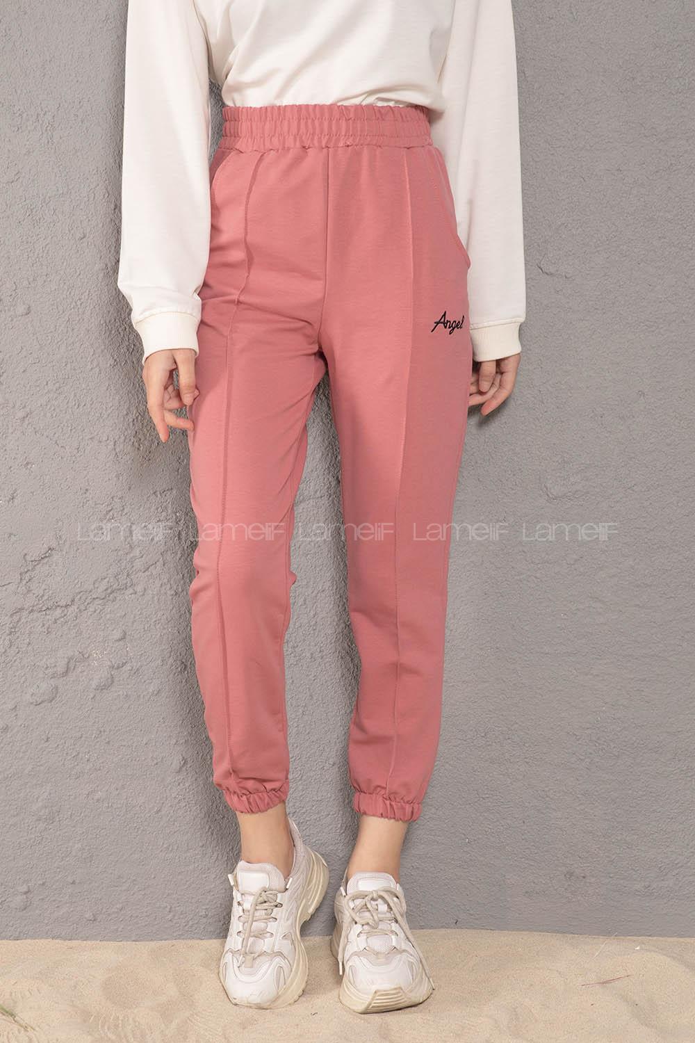 Modalamelif Beli Lastikli Angel Nakışlı Eşofman Pudra