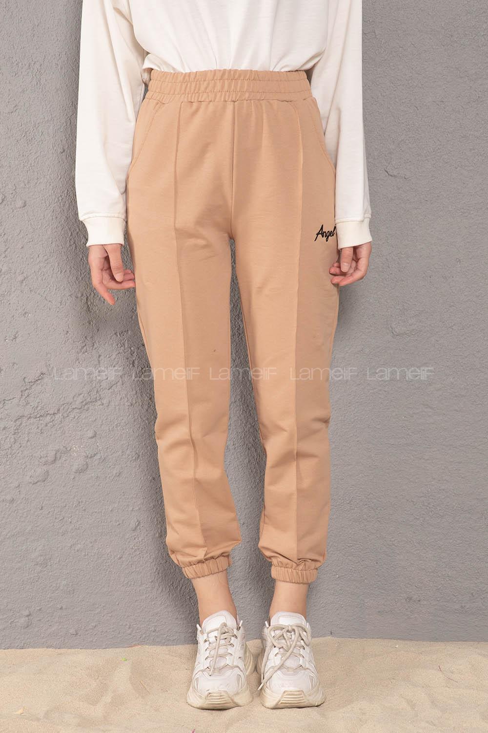 Modalamelif Beli Lastikli Angel Nakışlı Eşofman Sütlü Kahve