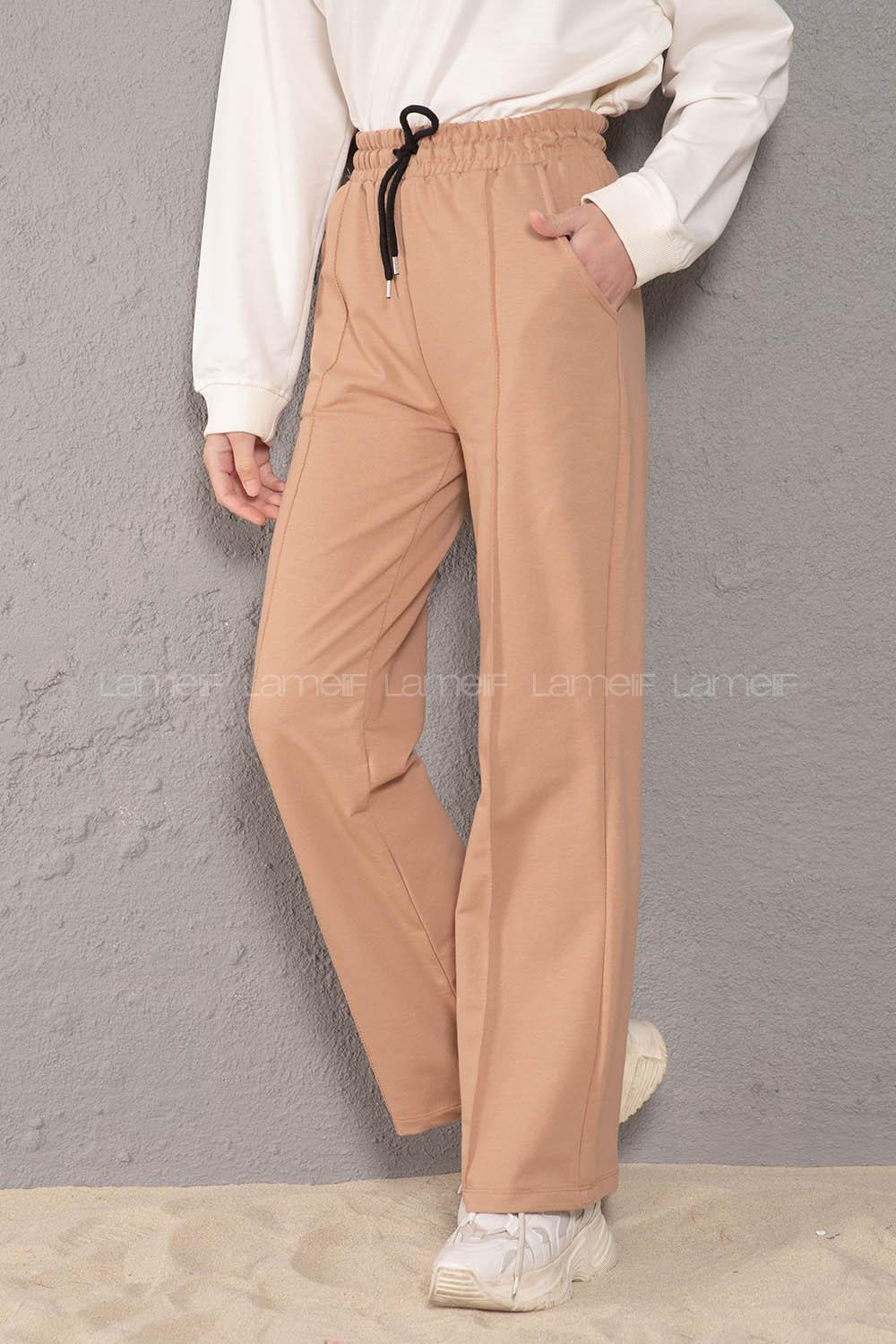 Modalamelif Beli Lastikli Bol Paça Eşofman Bej