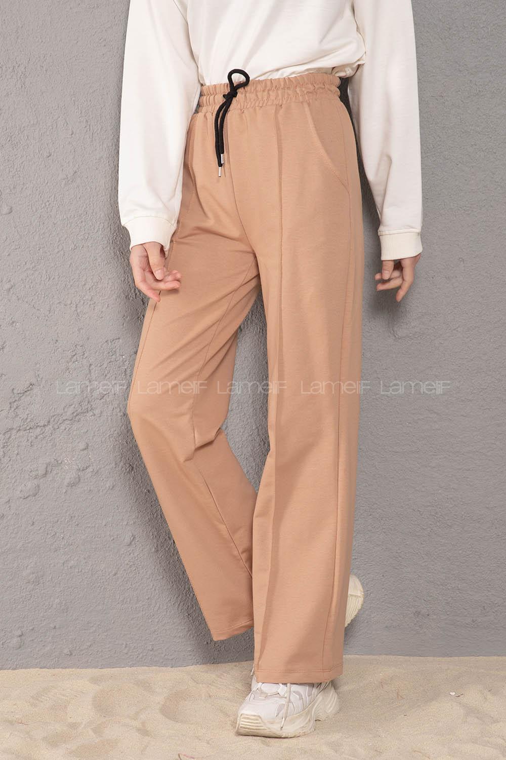 Modalamelif Beli Lastikli Bol Paça Eşofman Bej