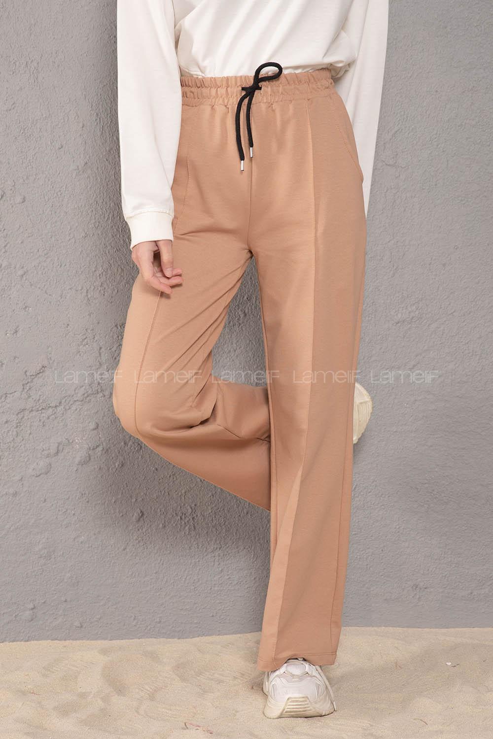 Modalamelif Beli Lastikli Bol Paça Eşofman Bej