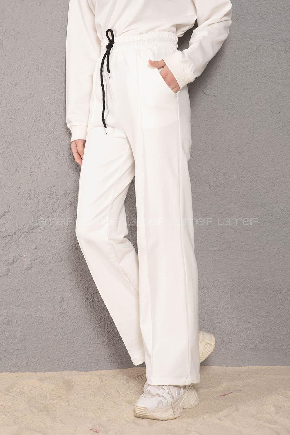 Modalamelif Beli Lastikli Bol Paça Eşofman Beyaz