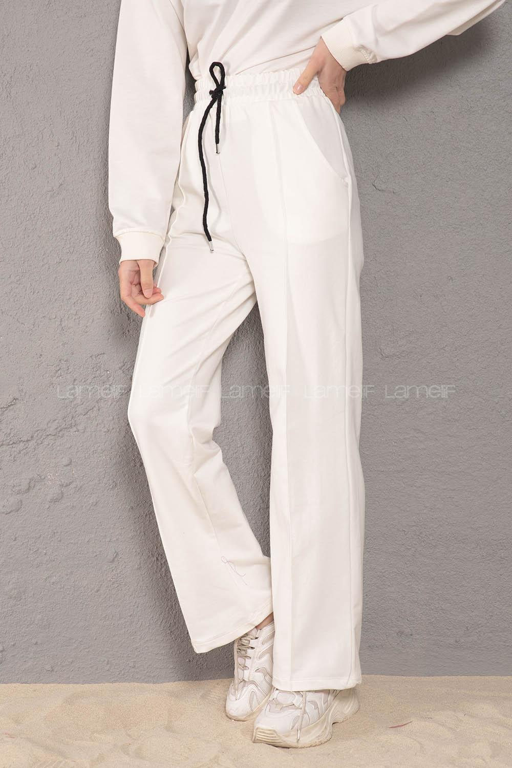 Modalamelif Beli Lastikli Bol Paça Eşofman Beyaz