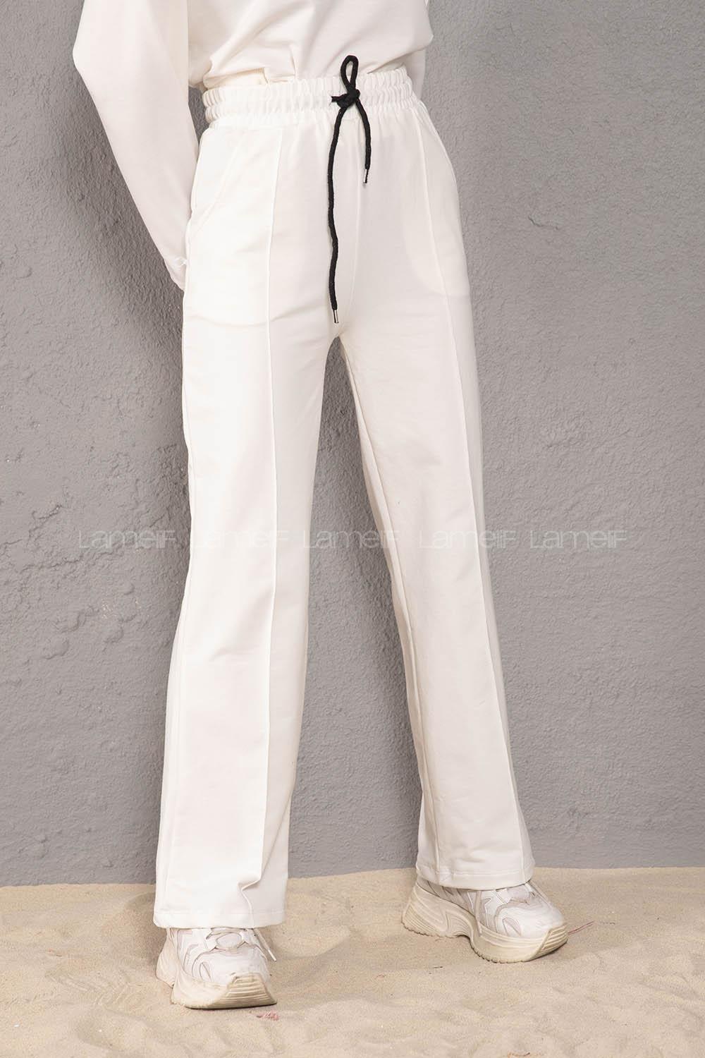 Modalamelif Beli Lastikli Bol Paça Eşofman Beyaz