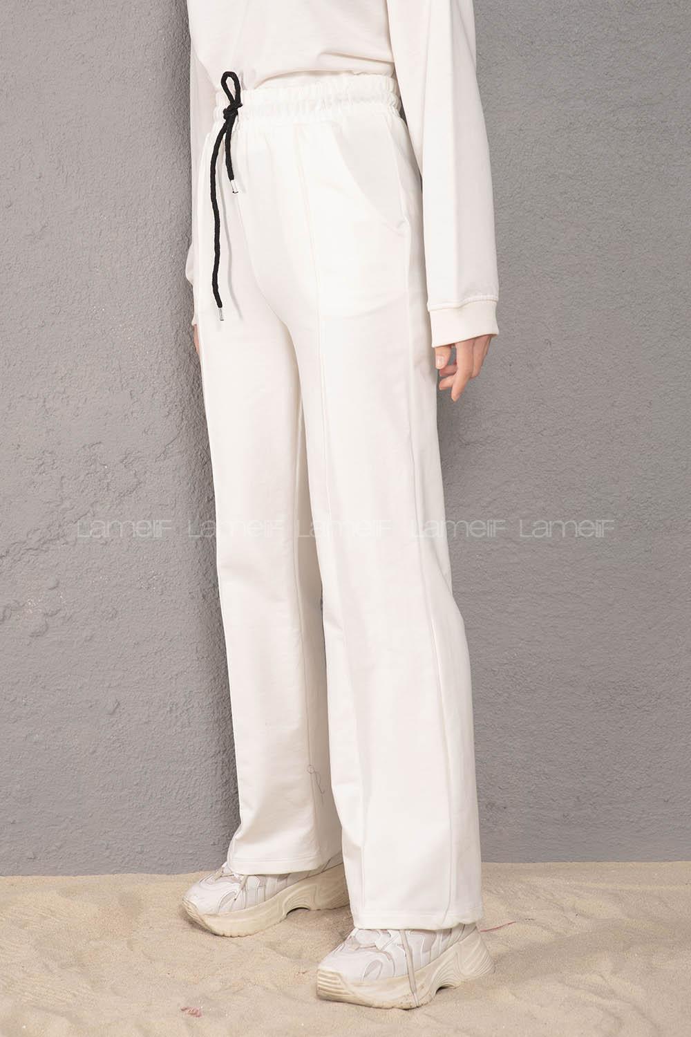 Modalamelif Beli Lastikli Bol Paça Eşofman Beyaz