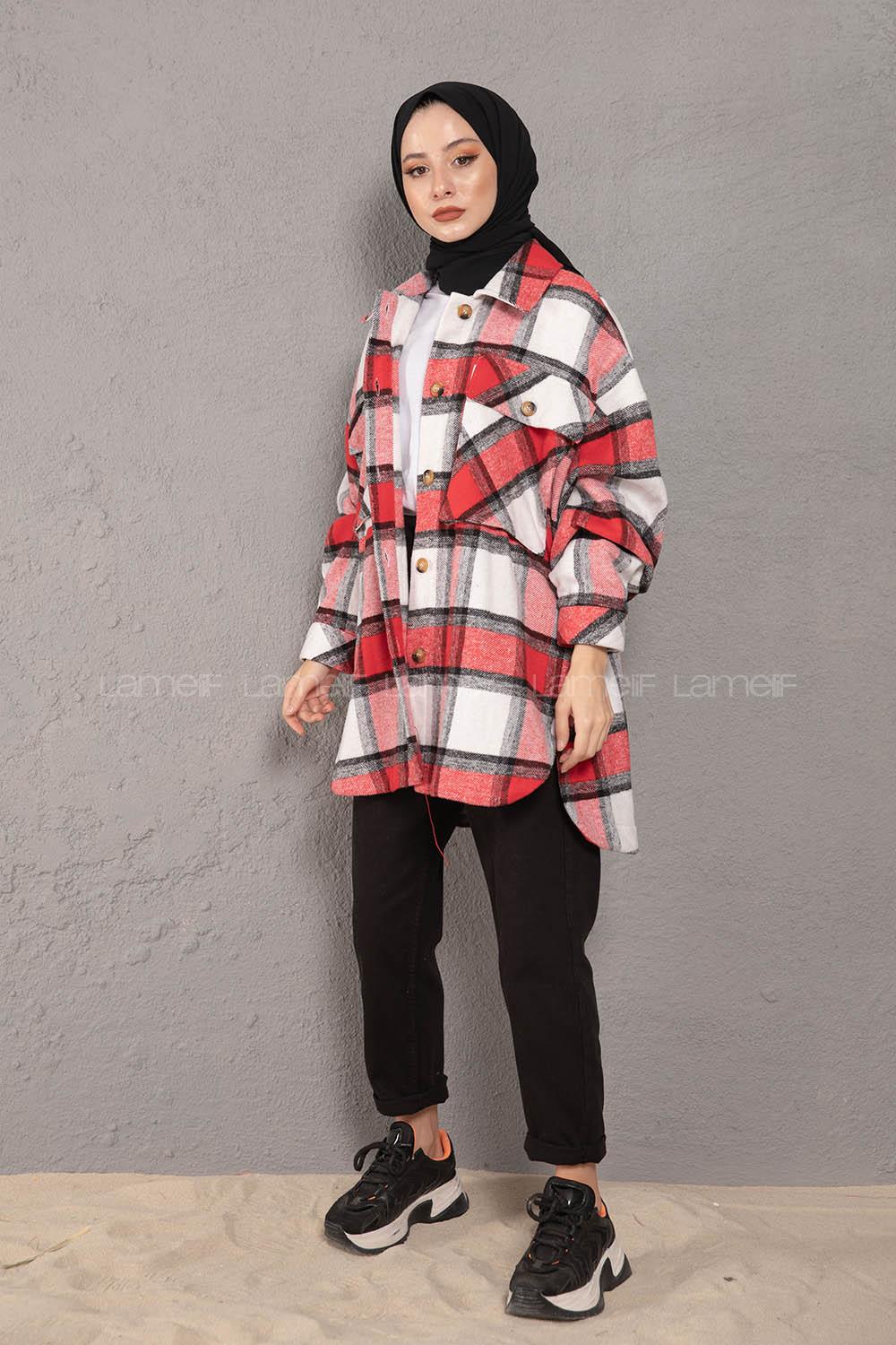 Modalamelif Çift Cepli Ekose Desen Gömlek Kırmızı