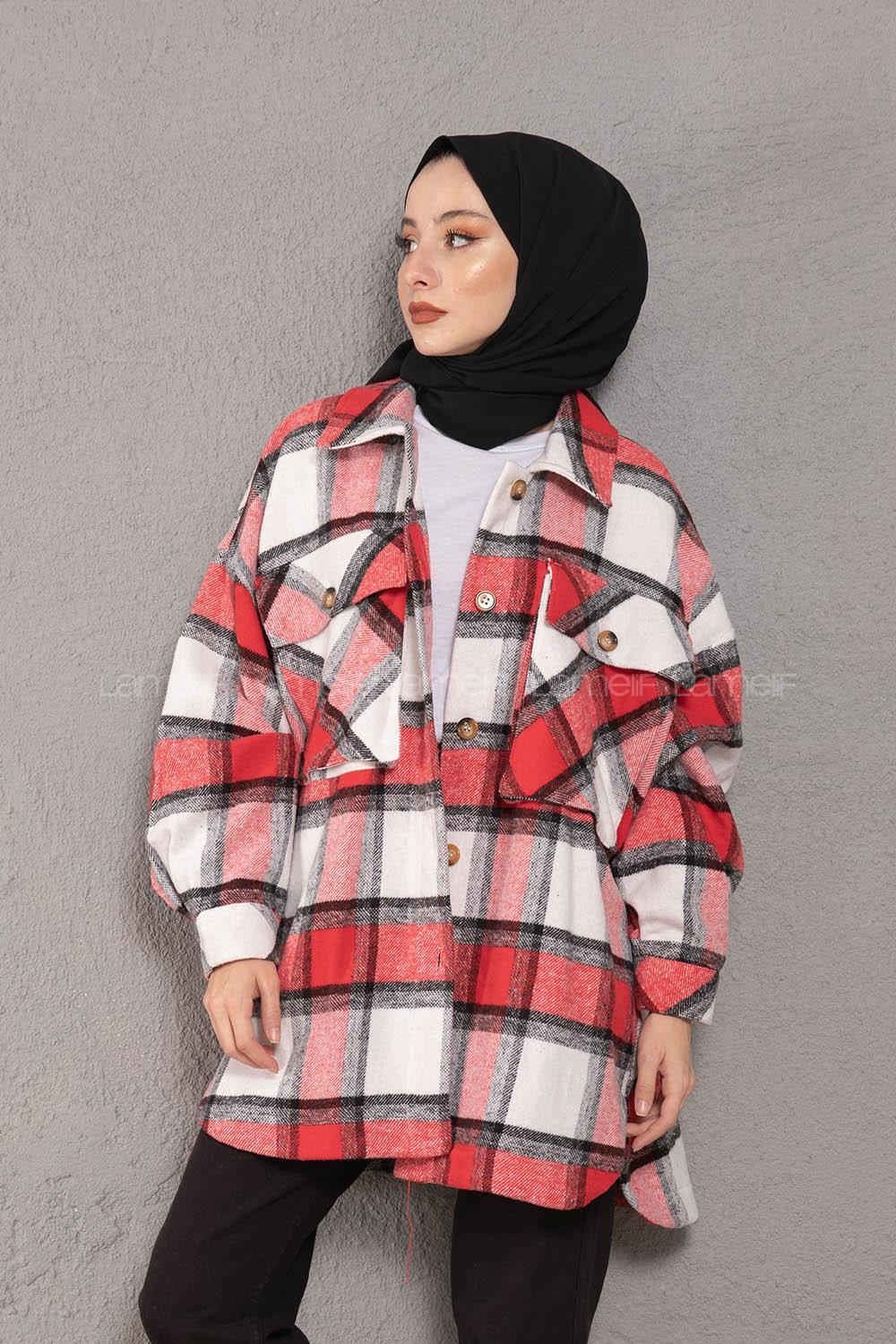 Modalamelif Çift Cepli Ekose Desen Gömlek Kırmızı