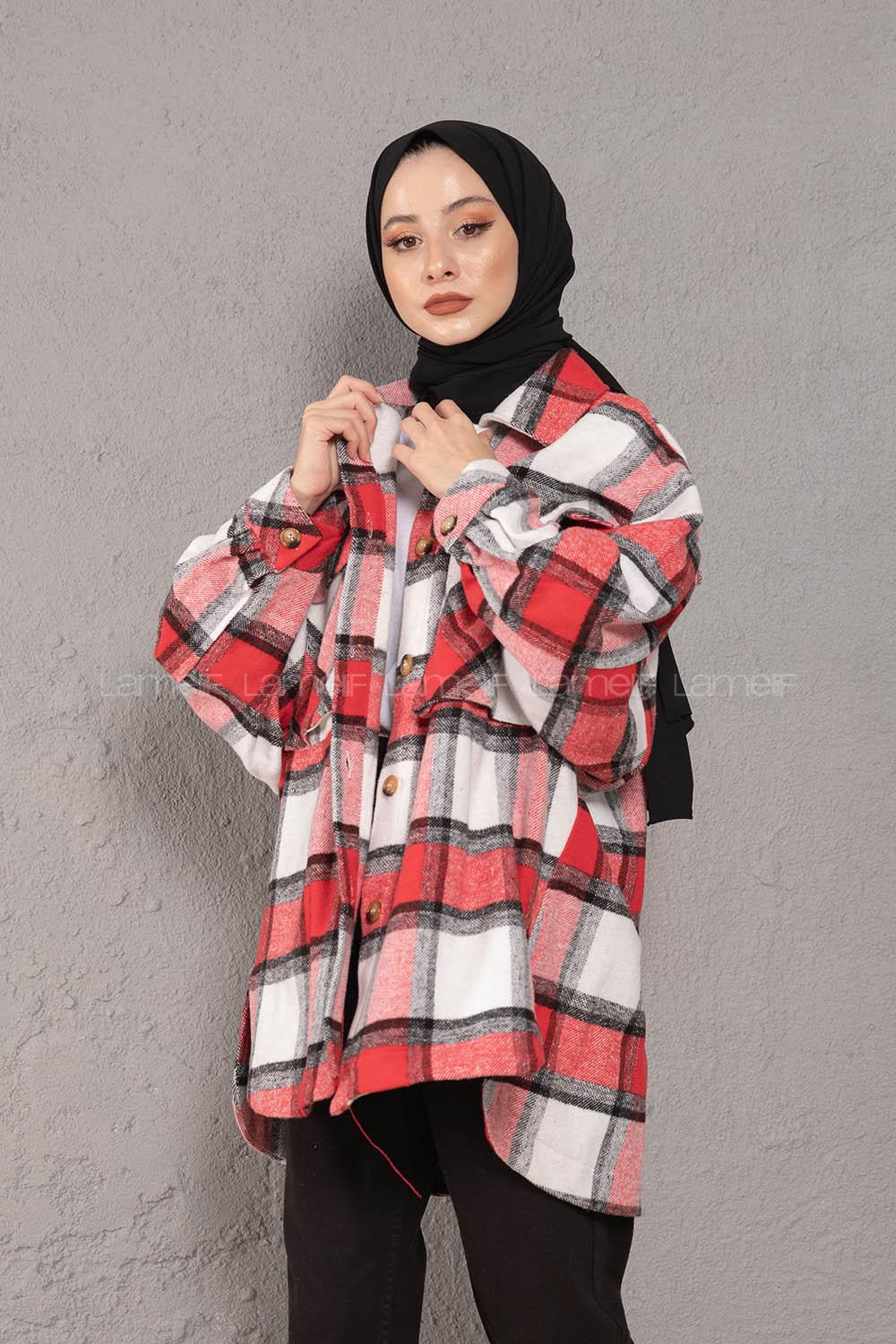 Modalamelif Çift Cepli Ekose Desen Gömlek Kırmızı