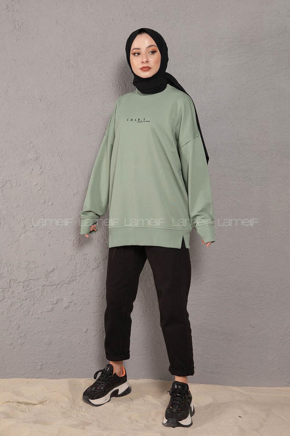 Modalamelif Crab s Yazı Baskılı Sweatshirt Çağla Yeşili