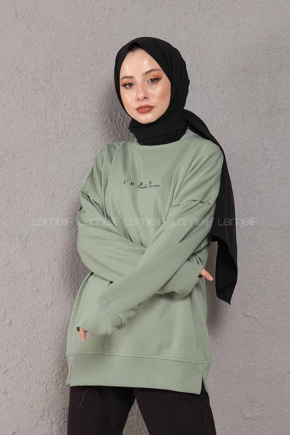 Modalamelif Crab s Yazı Baskılı Sweatshirt Çağla Yeşili