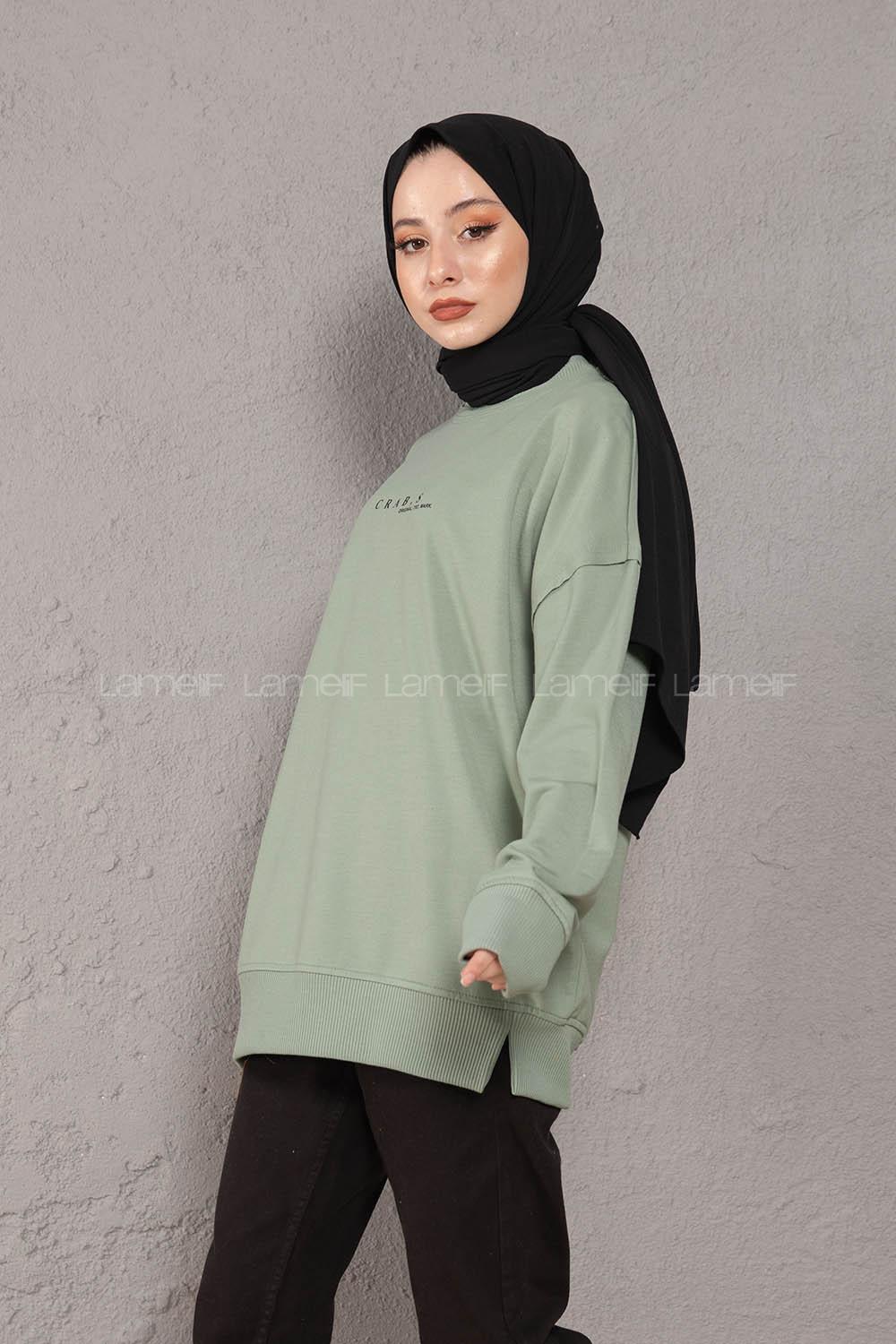 Modalamelif Crab s Yazı Baskılı Sweatshirt Çağla Yeşili