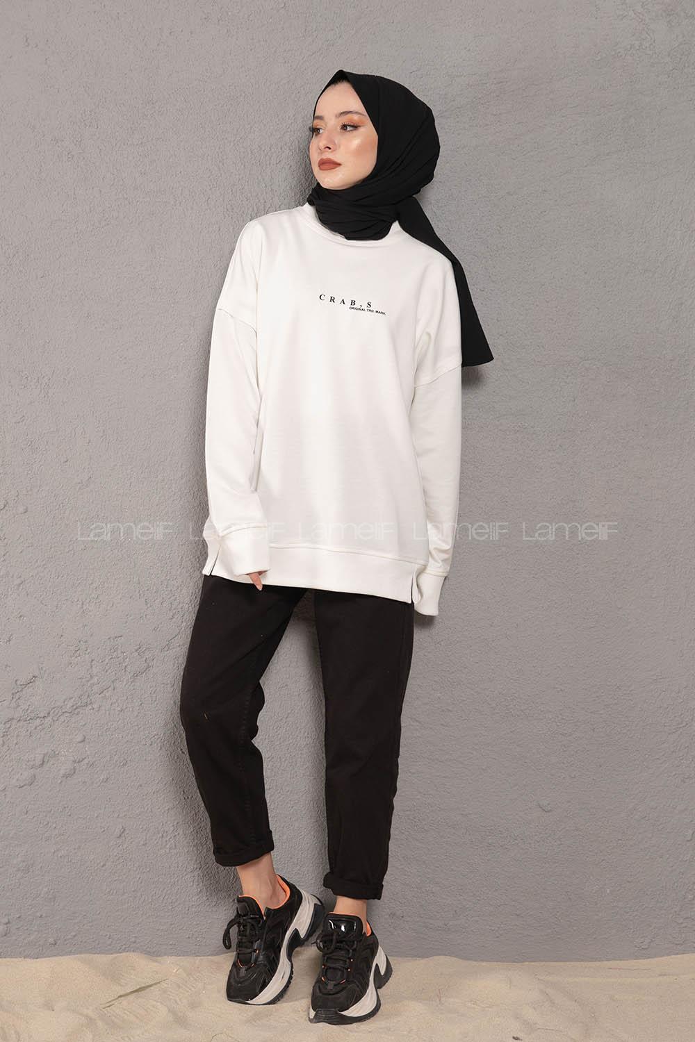 Modalamelif Crab s Yazı Baskılı Sweatshirt Ekru