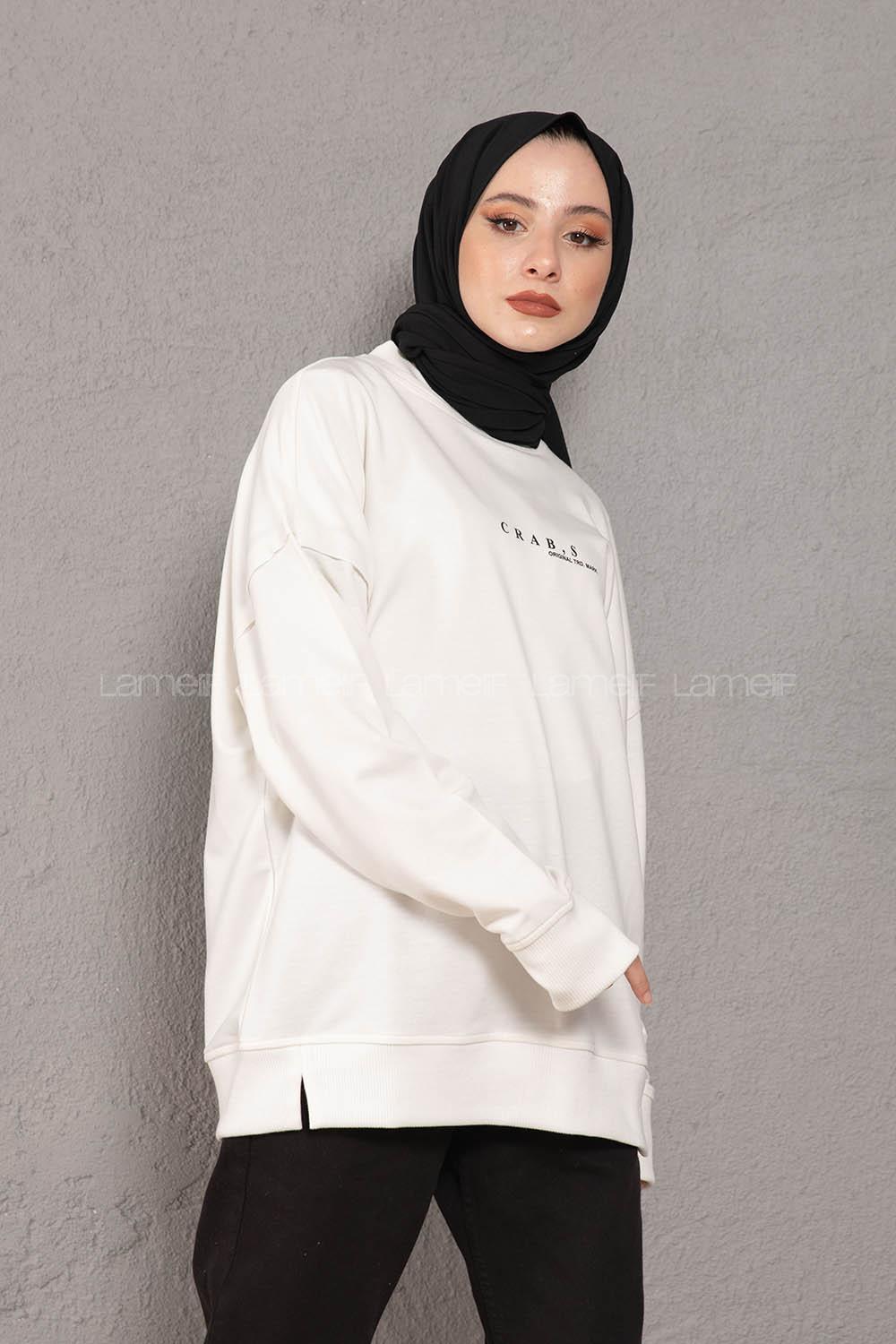 Modalamelif Crab s Yazı Baskılı Sweatshirt Ekru