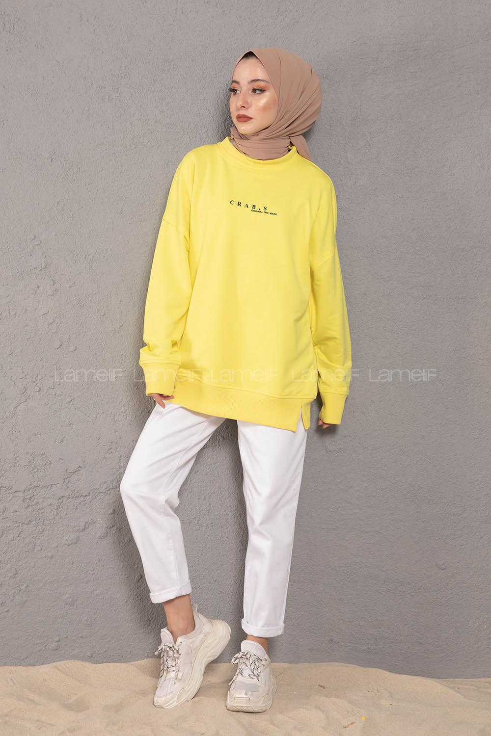 Modalamelif Crab s Yazı Baskılı Sweatshirt Neon Sarı