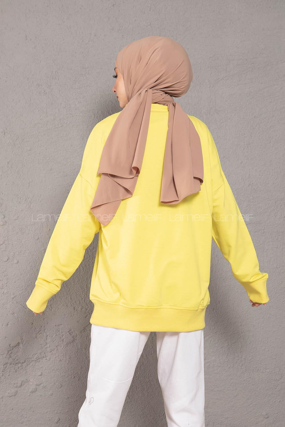 Modalamelif Crab s Yazı Baskılı Sweatshirt Neon Sarı