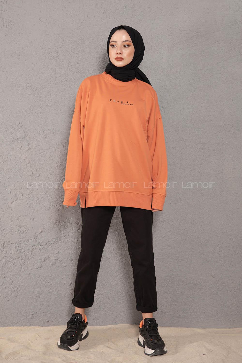 Modalamelif Crab s Yazı Baskılı Sweatshirt Oranj