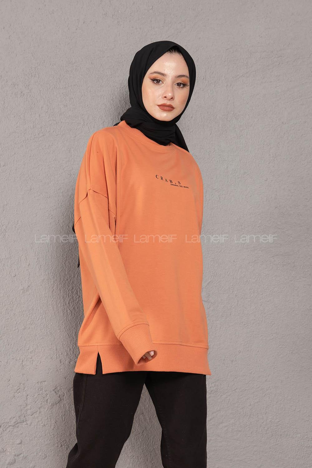 Modalamelif Crab s Yazı Baskılı Sweatshirt Oranj