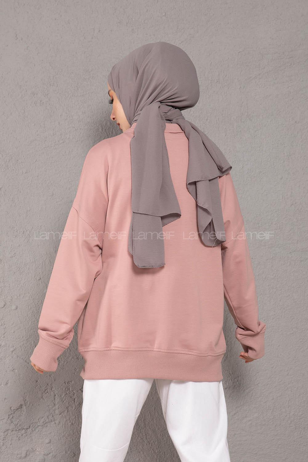 Modalamelif Crab s Yazı Baskılı Sweatshirt Pudra