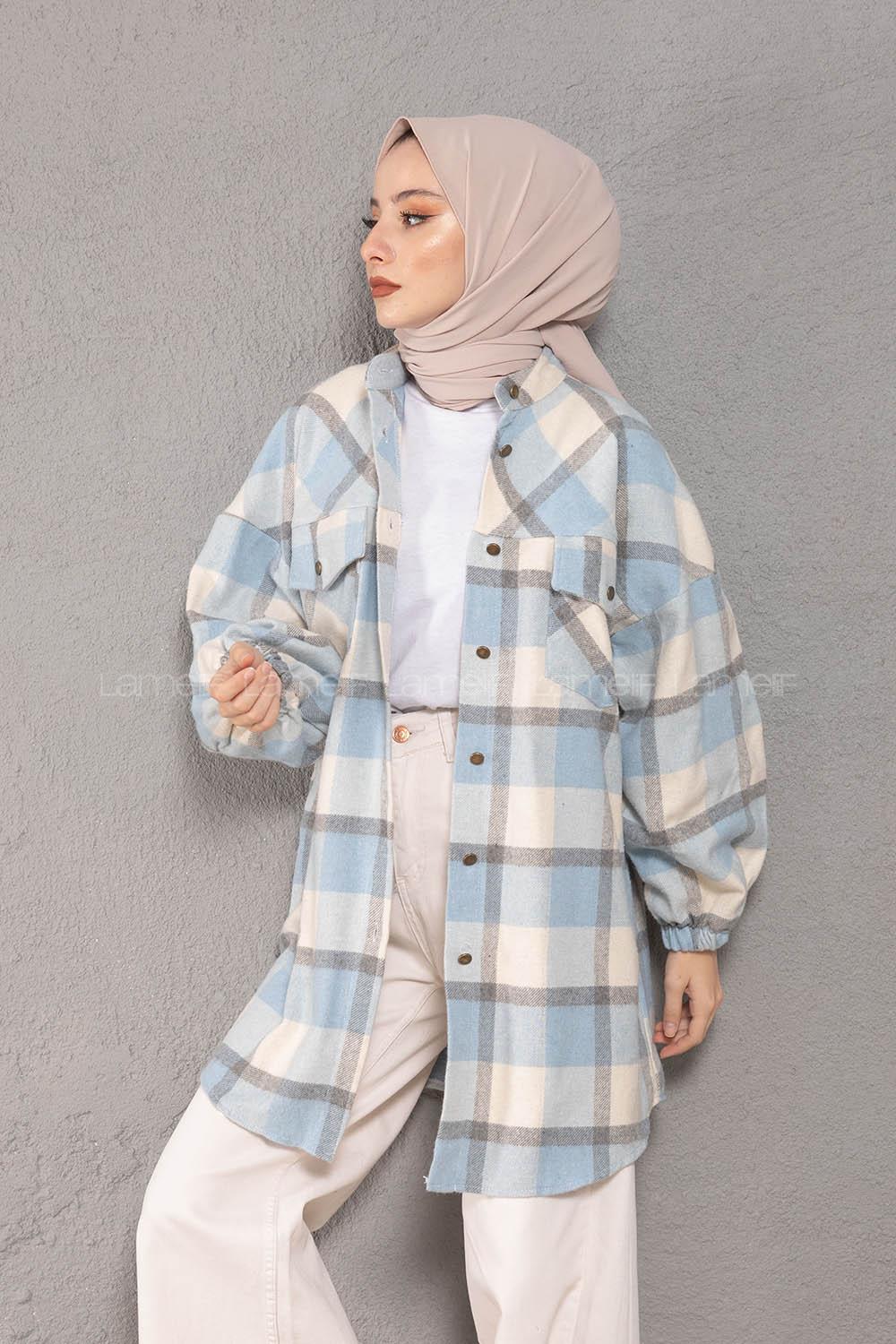 Modalamelif Hakim Yaka Ekose Desen Gömlek Bebe Mavisi