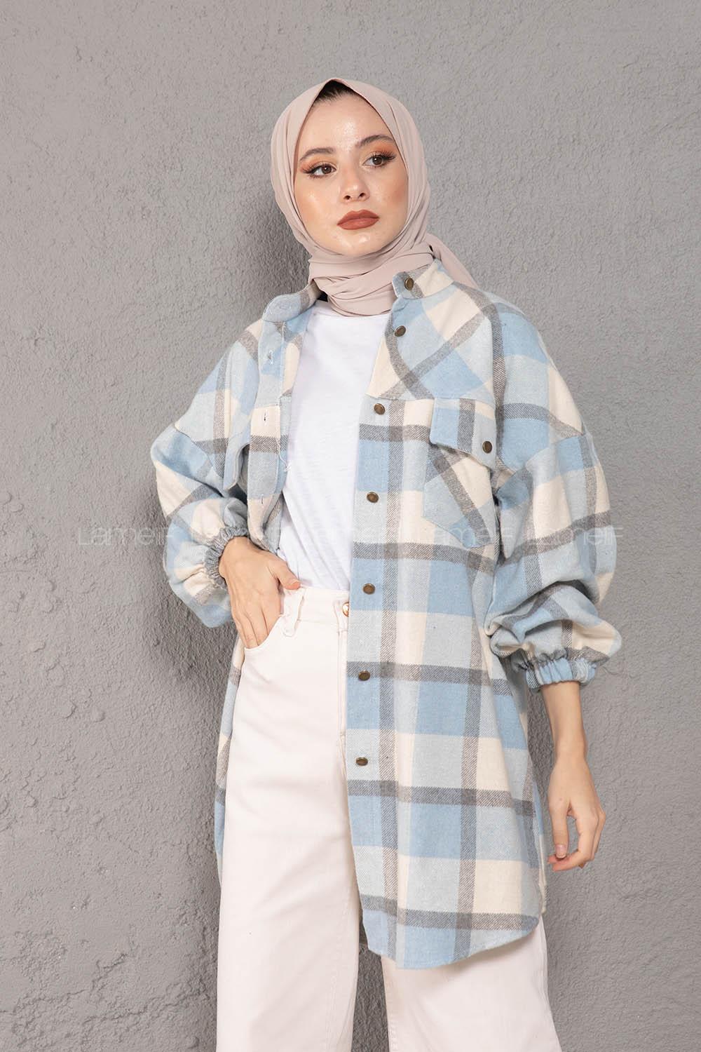 Modalamelif Hakim Yaka Ekose Desen Gömlek Bebe Mavisi