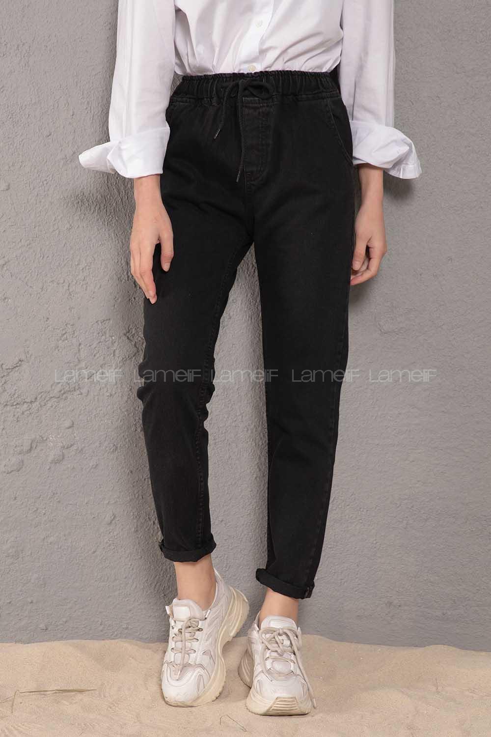 Modalamelif  İp Kuşaklı Mom Siyah